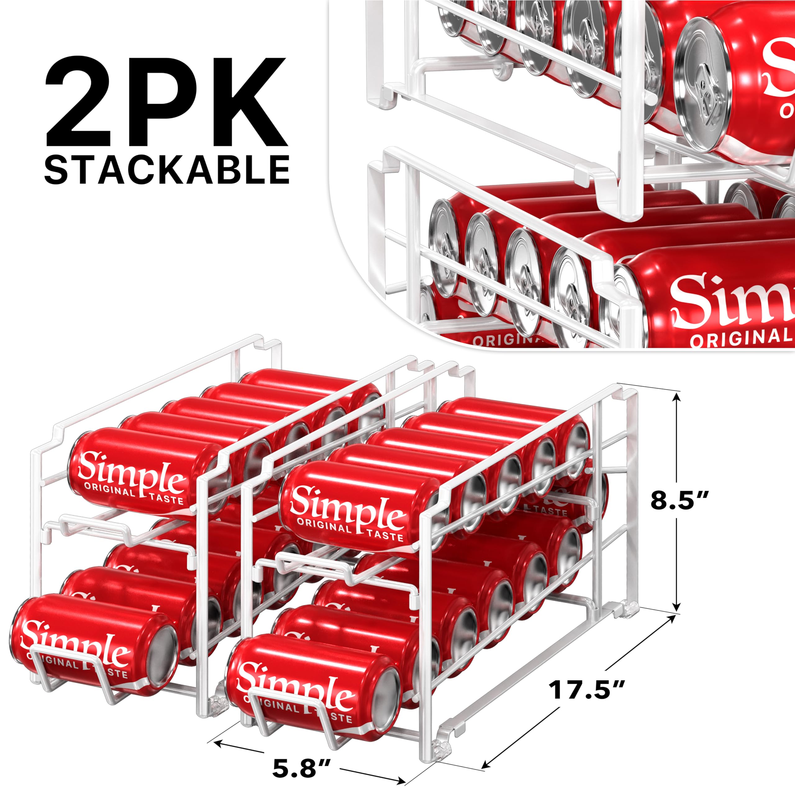 Simple Houseware 2er-Pack – stapelbarer Organizer für Getränkedosendosen, weiß