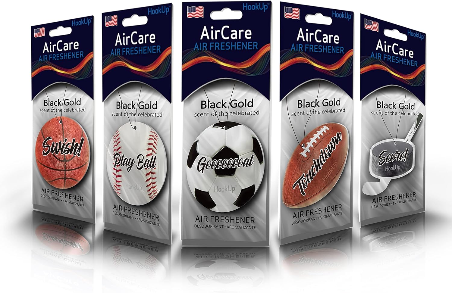 Sports Hanging Car Air Freshener by HookUp 5 Pack of