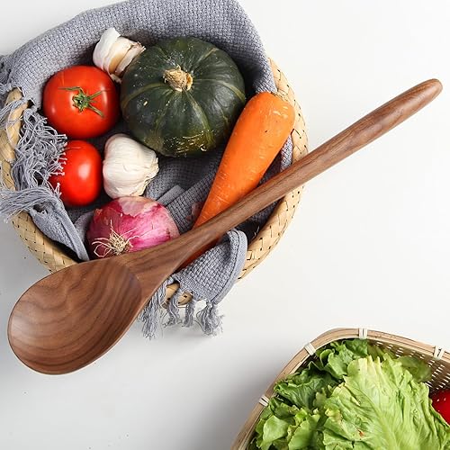 Miniatura 7 de Cucharas de cocina de madera de nogal negro de 17 pulgadas, cuchara de madera de acabado liso para cucharas de cocina, cucharas de madera de agarre