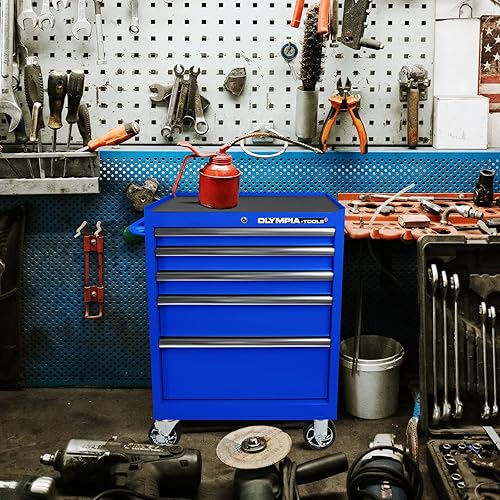 Miniatura 7 de Olympia Tools Cofre de herramientas de 5 cajones, gabinete de almacenamiento de herramientas de metal rodante de 27 pulgadas con ruedas, sistema de