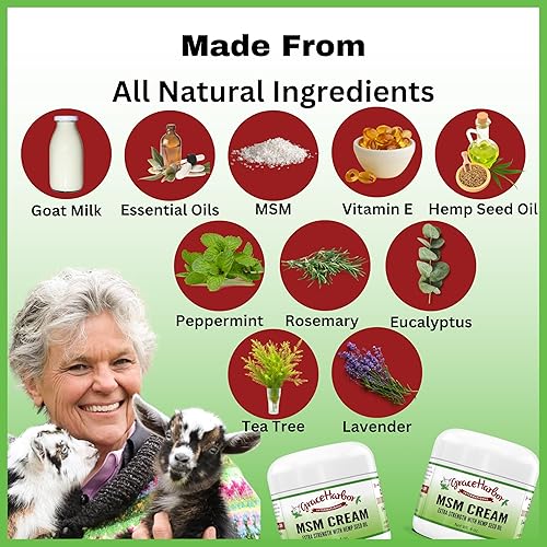 Miniatura 4 de Grace Harbor MSM Cream Original Masaje diario para piel, músculos y articulaciones con leche de cabra, aceites esenciales y MSM Terapia de
