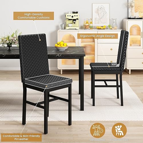 Miniatura 6 de Recaceik Juego de 4 mesas de comedor para 4, mesa de cocina y sillas, juego de mesa de comedor de mármol sintético con 4 sillas tapizadas de piel