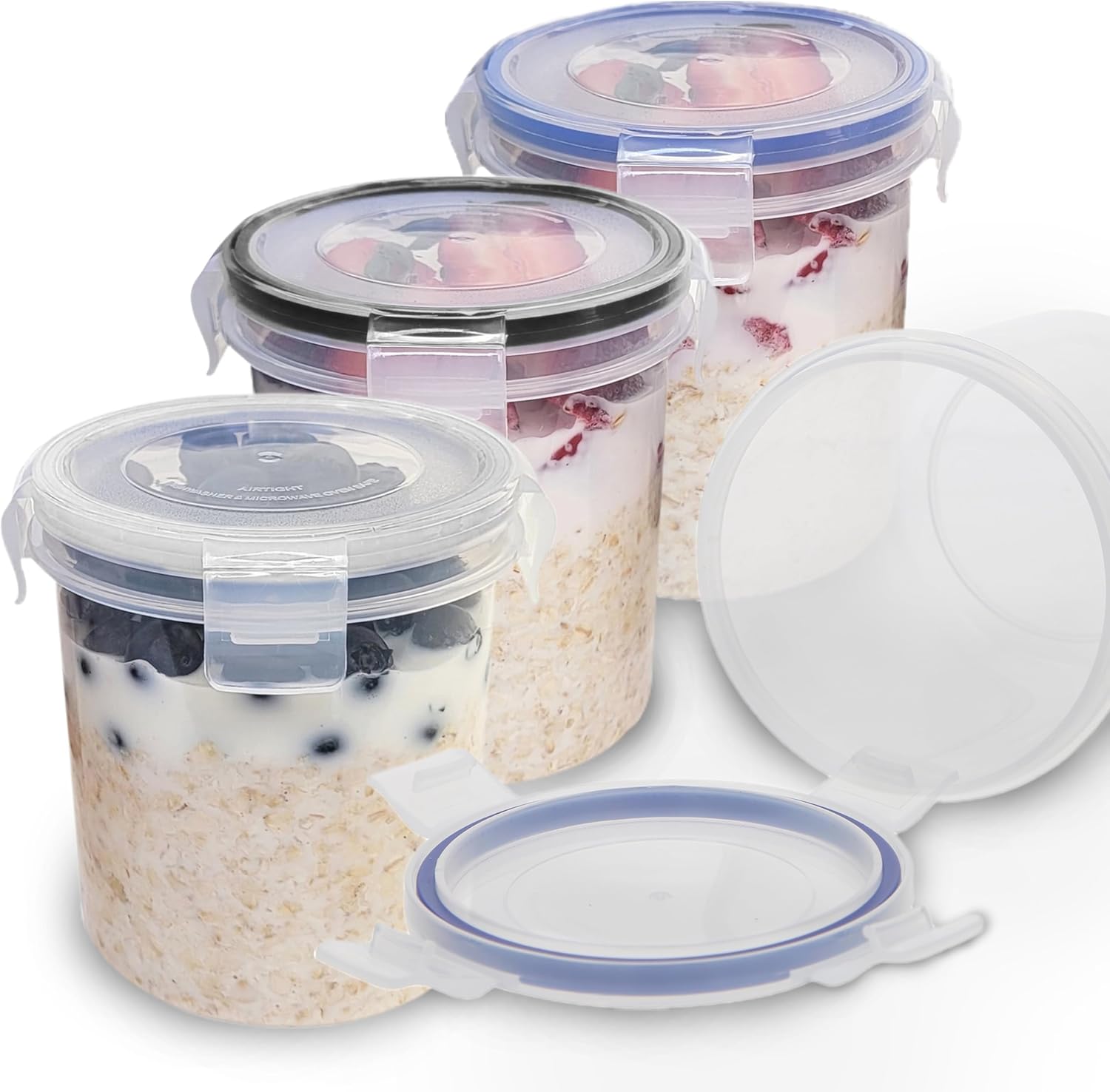 Overnight Oats Container with Lids (4-Piece set) - 16 oz Plastic Containers with Lids - Oatmeal Container to go | Portable Cereal and Milk Container on the go | Airtight Snap Lock Storage Jars - Image 9