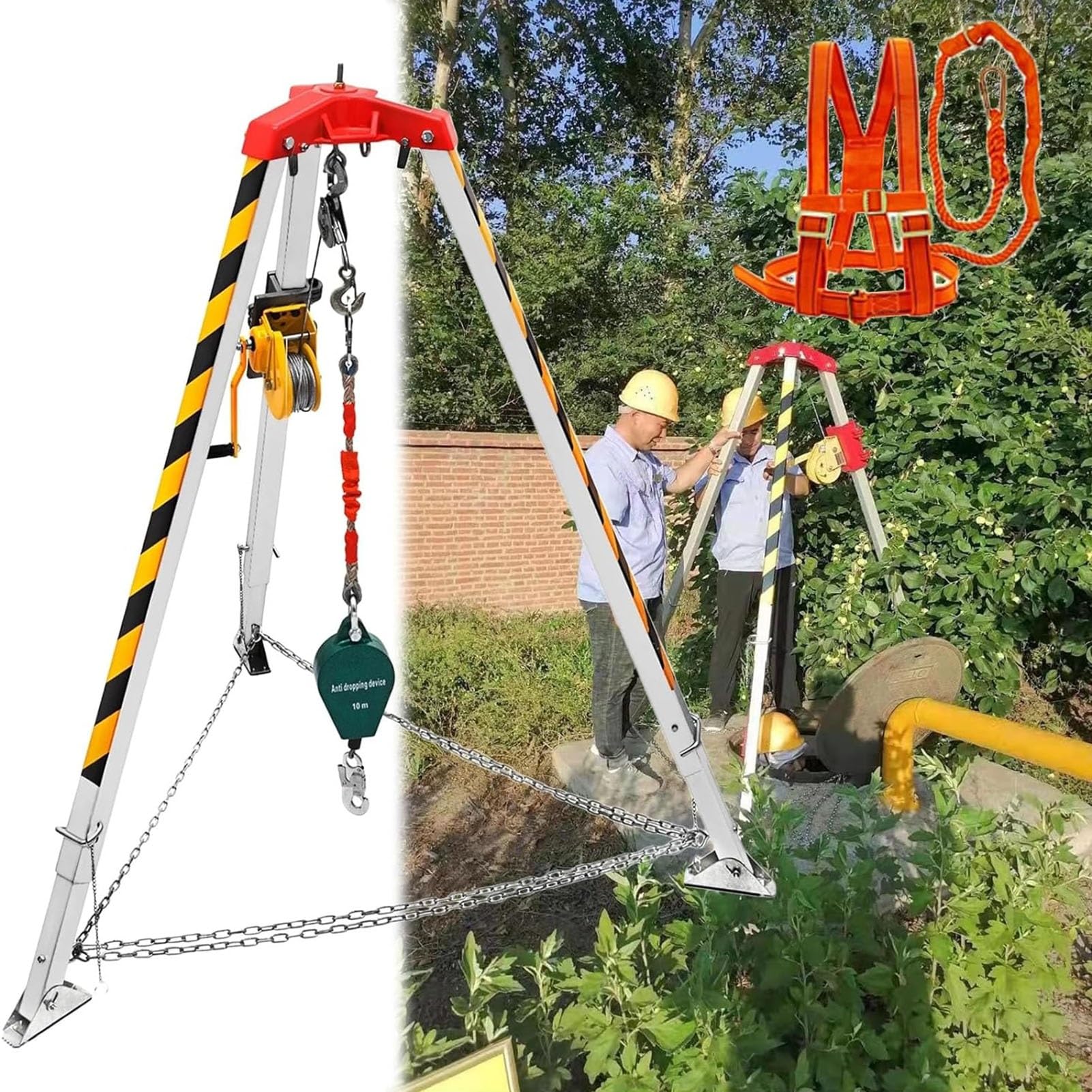 1200lbs Aluminum Confined Space Tripod Kit with Winch Fall Protection for  Fire-fighting Heavy Duty Lifting and Rescue Equipment