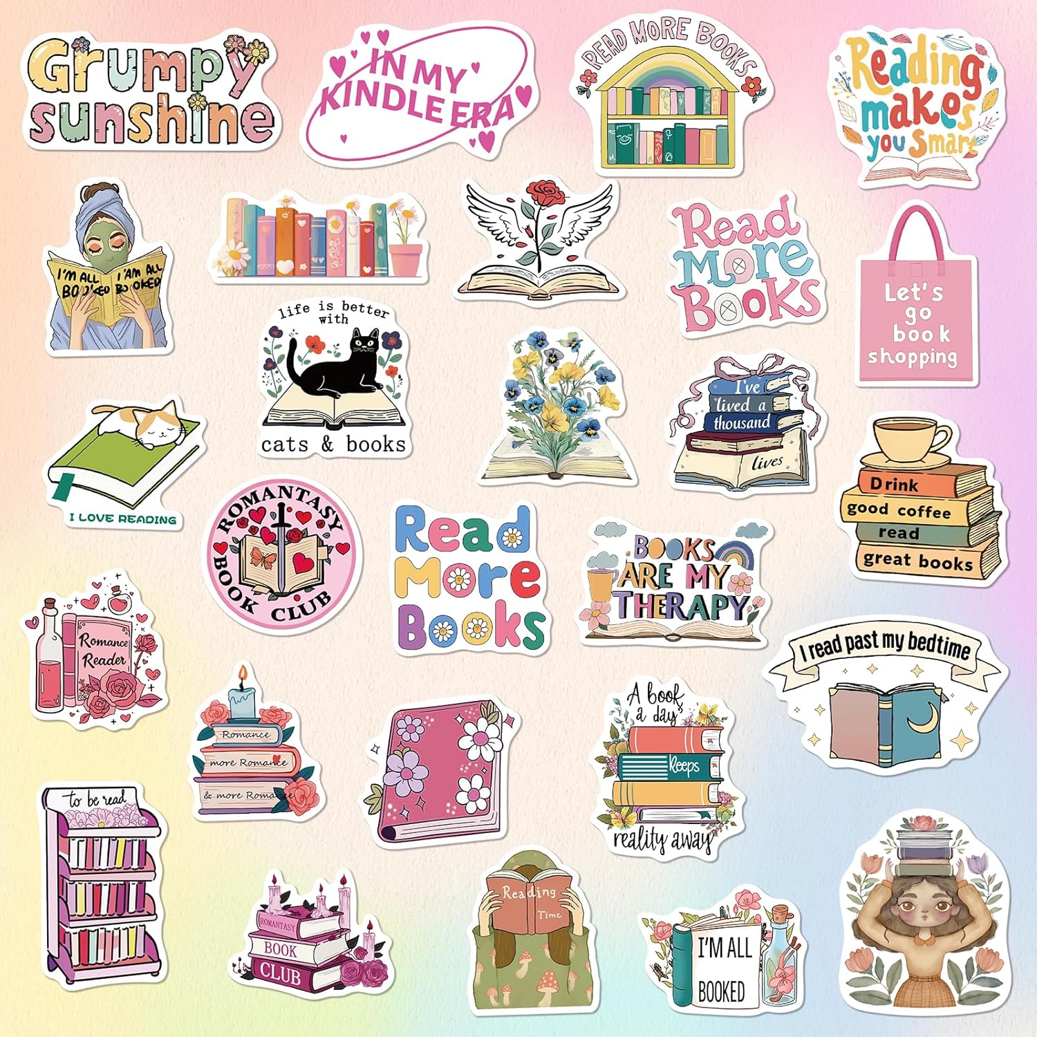 150 PCS Romance Book Stickers for Kindle, Holographic Bookish Sticker Pack for Readers Adult, Glitter Vinyl Decals for Laptop Water Bottles Ebook Readers Journal Scrapbook Waterproof - Image 3