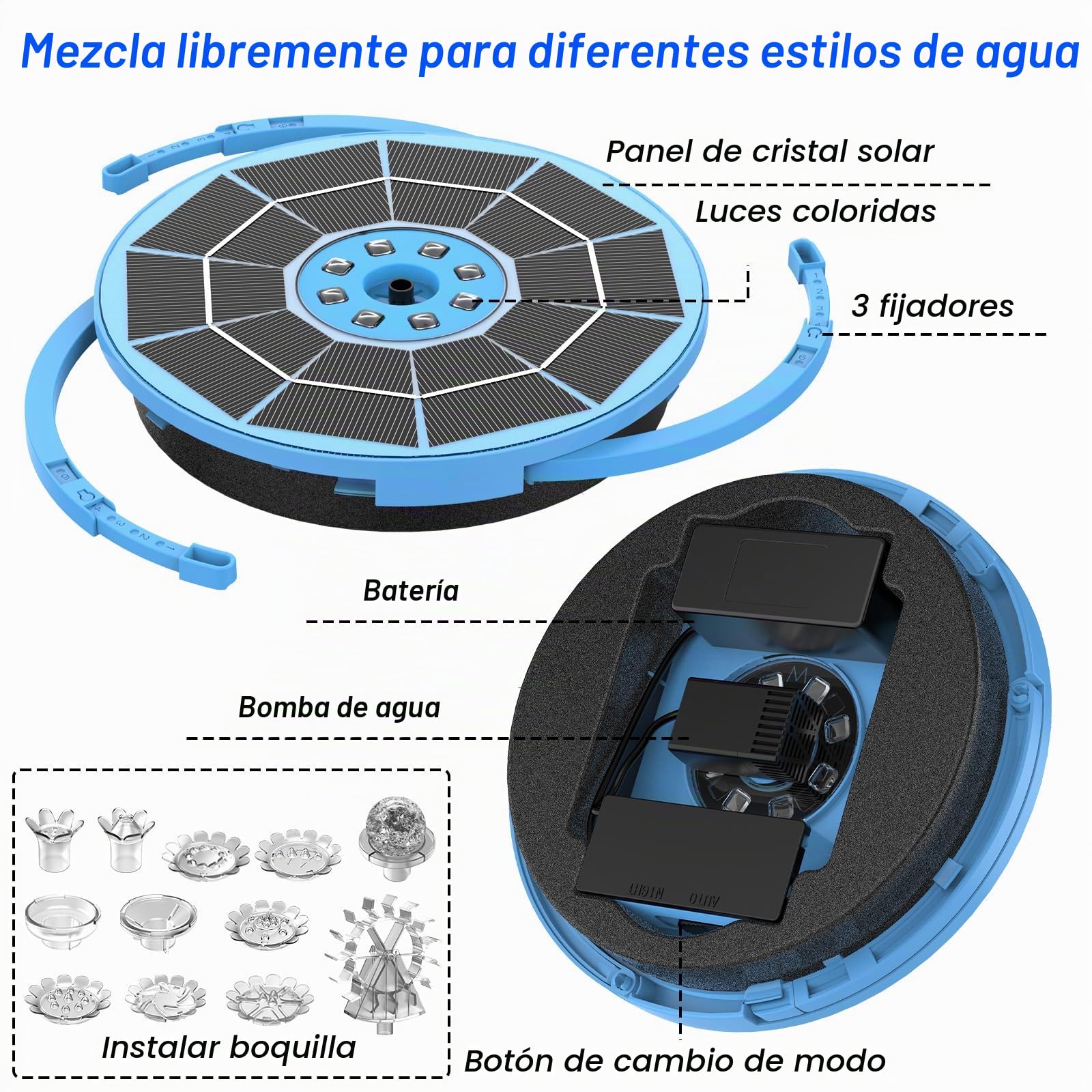 AISITIN Fuente Solar LED 3.5W con Batería, Panel Azul Claro
