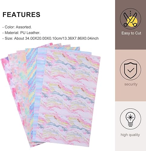 Miniatura 5 de BESPORTBLE 6 hojas de cuero sintético colorido patrón de graffiti DIY hoja de tela de piel sintética para pendientes de diadema para hacer