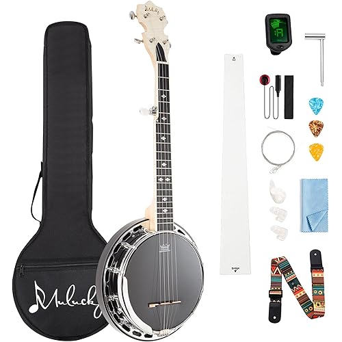 Mulucky 28-inch 5-string MINI Banjo, Portable Travel Banjo Maple Body + REMO Head, with bag, tuner, picks, etc. for Beginners