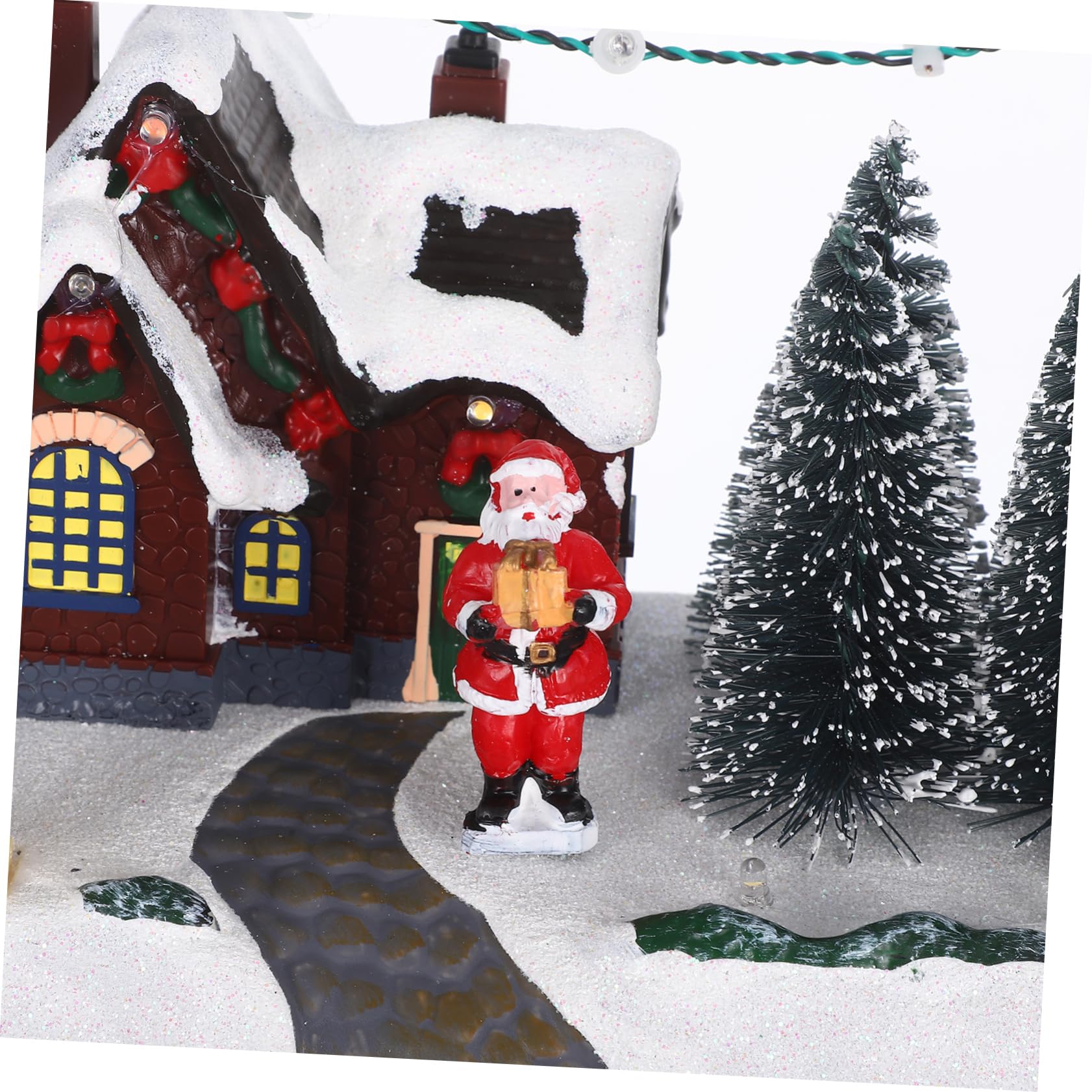Adornos Luminosos Navideños Casa de Pueblo Caja Musical Decorativa de Resina Adorno Navideño de Escritorio para Decoración Festiva de Casa Iluminada
