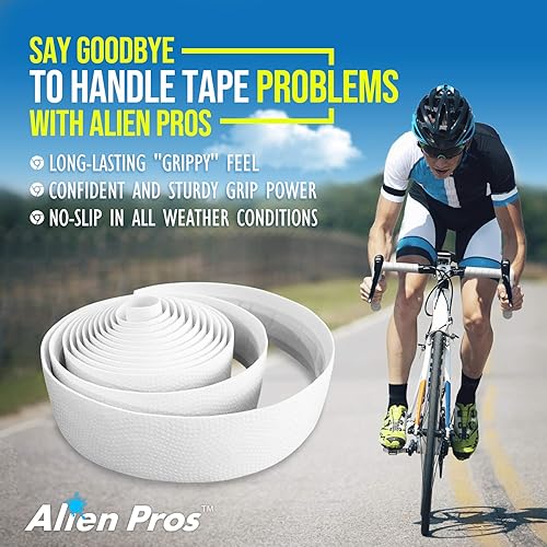 Miniatura 3 de ALIEN PROS Cinta de manillar de bicicleta de poliuretano (juego de 2) negro, rojo, blanco, rosa, azul, mejora el agarre de tu bicicleta con esta