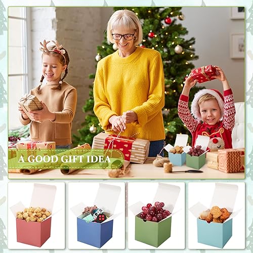 Miniatura 5 de Zhehao Paquete de 48 cajas de regalo de macarrón, cajas de regalo pequeñas de cartón con tapas a granel de 4 x 4 x 4 pulgadas, caja cuadrada de