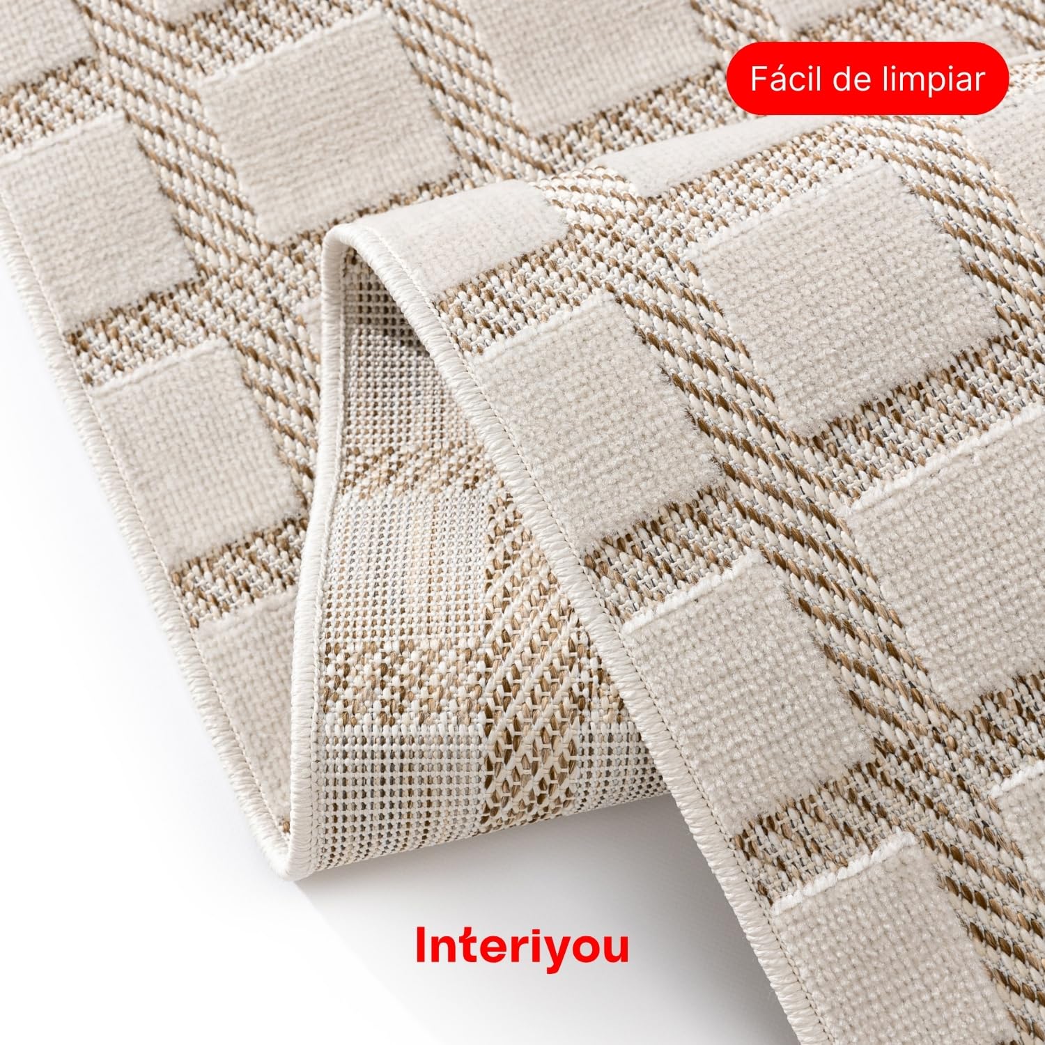 Interiyou Alfombra Exterior Kano - 120x170 cm Crema/Beige - Patrón geométrico - Resistente a los Rayos UV para Exteriores: balcón, terraza, jardín o Cocina - Tejido Plano