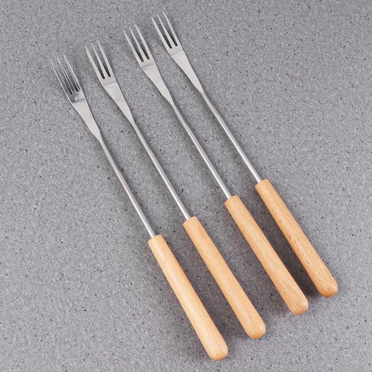 KALLORY Forchette Fonduta in Acciaio Inox Manico in Legno 6 Pezzi, Resistente al Calore, per Cucina e Campeggio