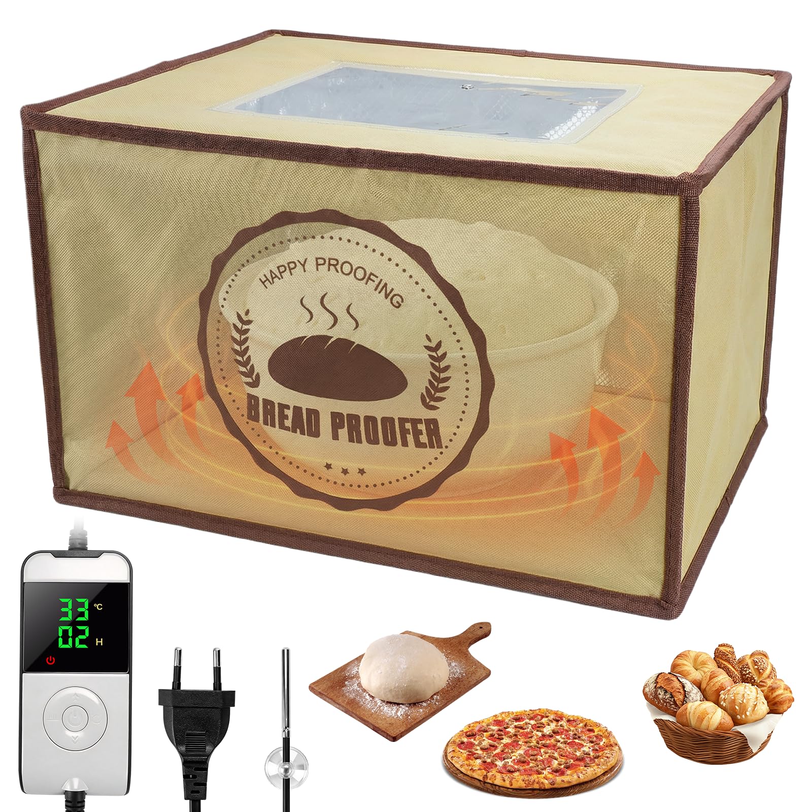 Boîte de fermentation avec chauffage - Armoire de fermentation électrique pliable avec capteur de température NTC 10-45 °C - Affichage numérique - Minuterie 0-48 h - Pour levain, pizza, yaourt, pâte à