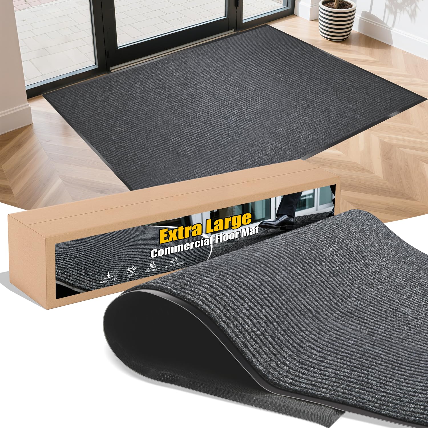 RVSurve 2x3 Heavy Duty Rubber Entrance Mat in Charcoal Grey