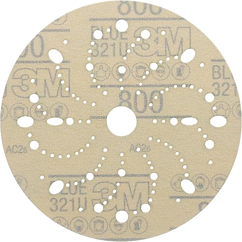 Miniatura 2 de 3M Hookit - Discos abrasivos azules 36184 con múltiples agujeros, 6 pulgadas, grado 800+, paquete de 50, prácticamente libres de polvo, para lijado