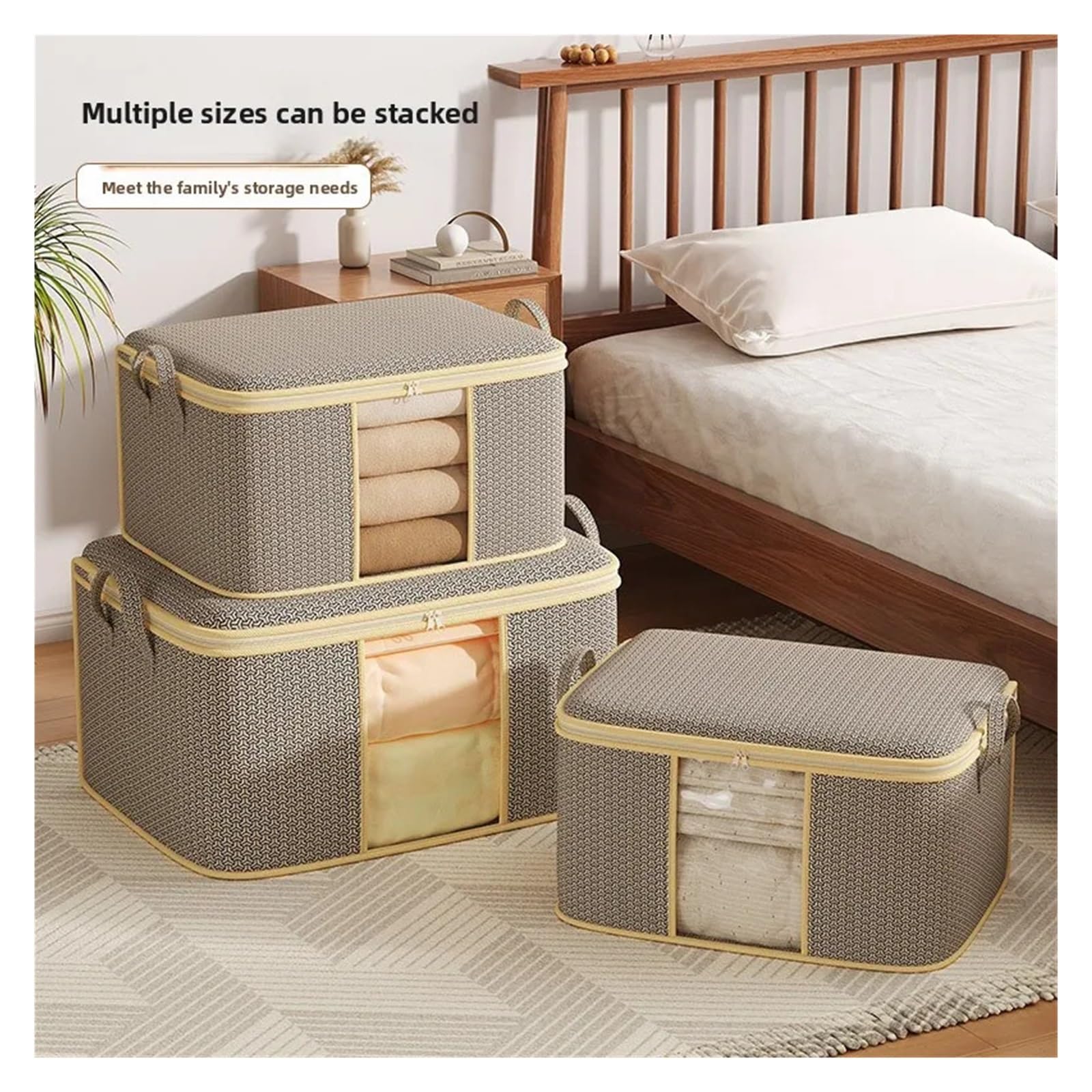 Cajas Almacenaje Ropa Caja de almacenamiento tela plegable gran capacidad, bolsa for edredón, ropa transparente y Visible, organizador guardarropa, 2 uds(60x40x30cm)