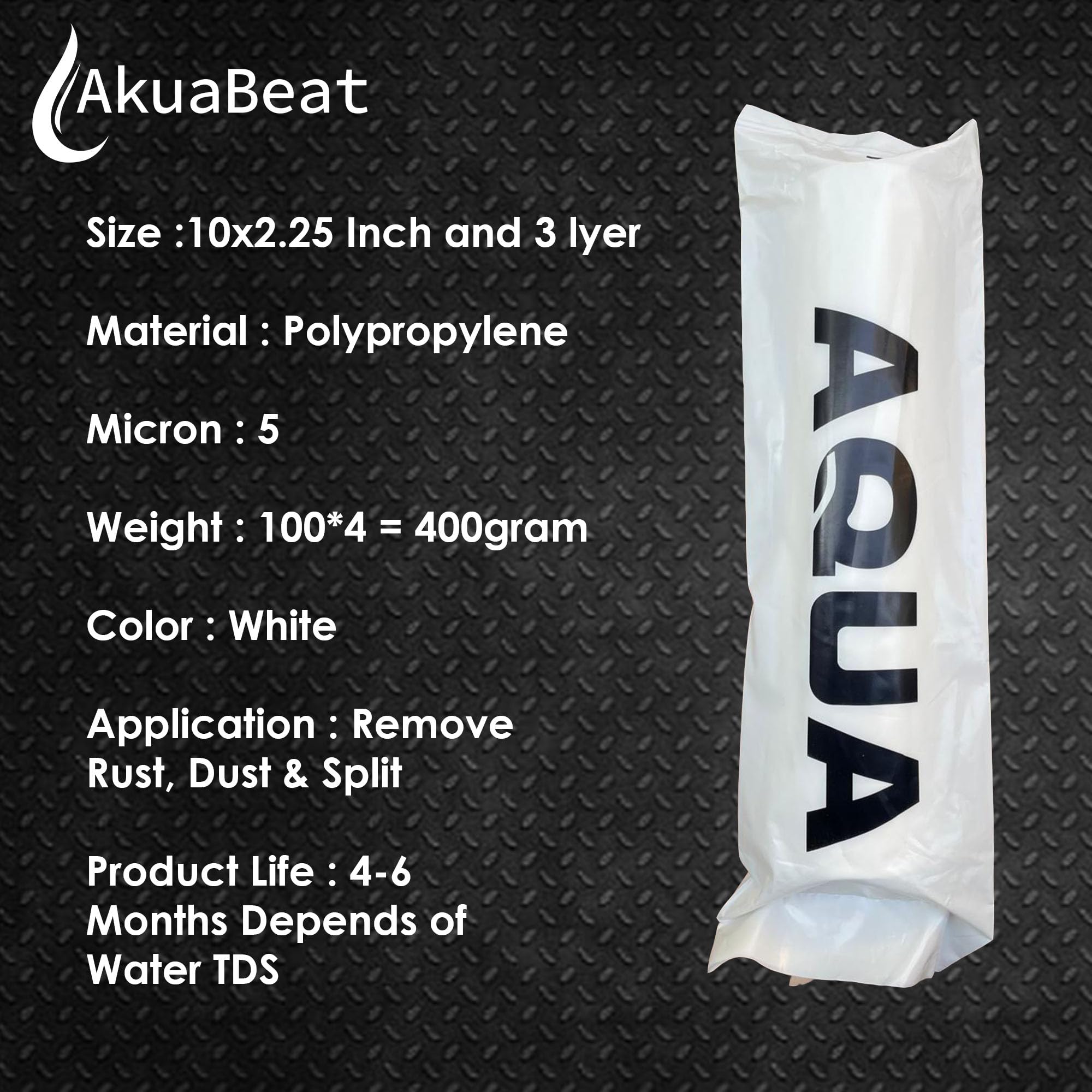 AkuaBeat 4 Pcs of 5 Micron Sediment Filter 10β Inch/Pre Filter/Spun Filter/Candle/Compatible with All Kind of RO Water Purifier. 3