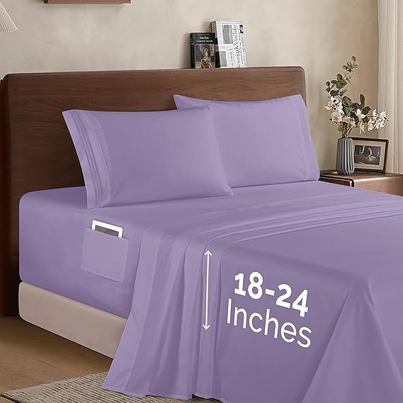 Elegant Comfort Luxury 1500 Premium Hotel Quality Microfiber 4-Piece Sheet Set - Soft, All Around Elastic 18-24 Inches Deep Fitted Sheet - Extra Deep Pocket Sheets, Full, Lavender