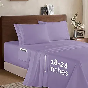 Elegant Comfort Luxury 1500 Premium Hotel Quality Microfiber 4-Piece Sheet Set - Soft, All Around Elastic 18-24 Inches Deep Fitted Sheet - Extra Deep Pocket Sheets, Full, Lavender