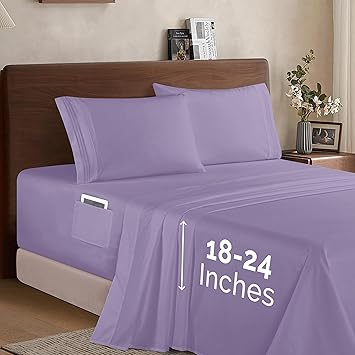 Elegant Comfort Luxury 1500 Premium Hotel Quality Microfiber 4-Piece Sheet Set - Soft, All Around Elastic 18-24 Inches Deep Fitted Sheet - Extra Deep Pocket Sheets, Full, Lavender
