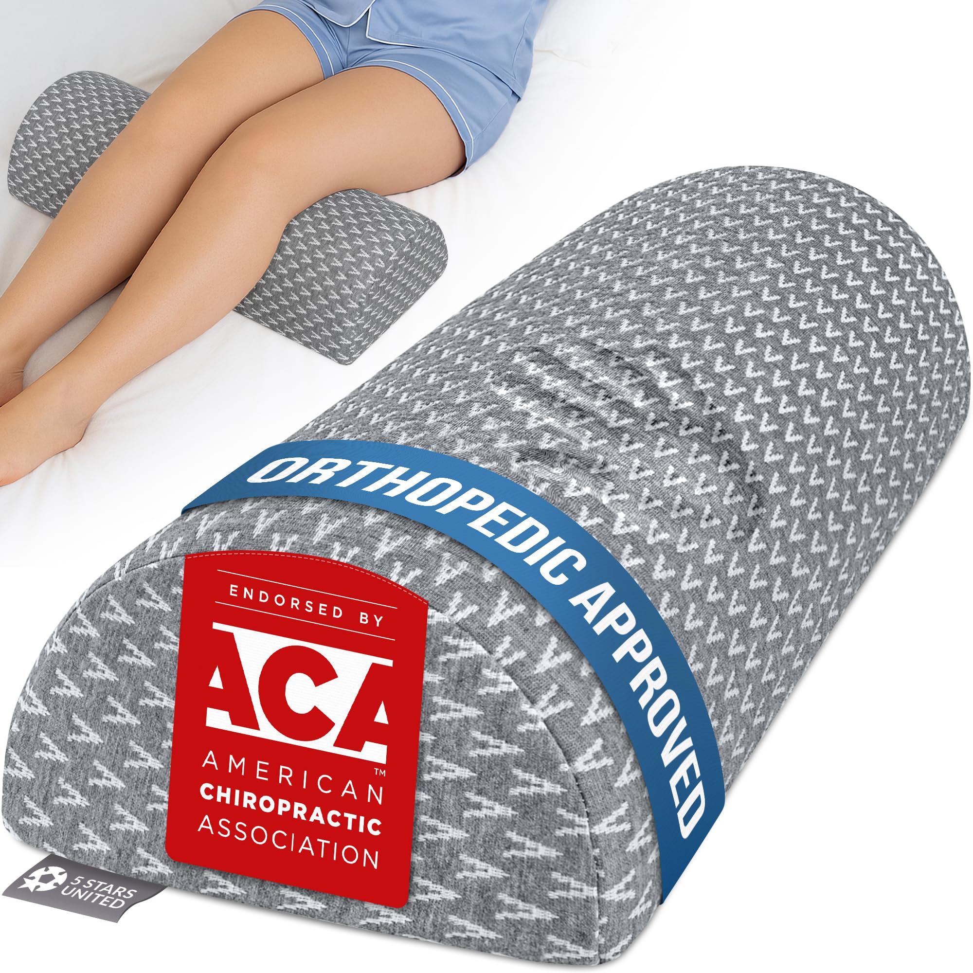 5 STARS UNITED Knee Pillow for Back Sleeping – Large Half Moon Bolster Pillow for Legs, Under Knee Pillow for Sleeping on Back, Memory Foam Leg Pillow for Back Pain, Gray