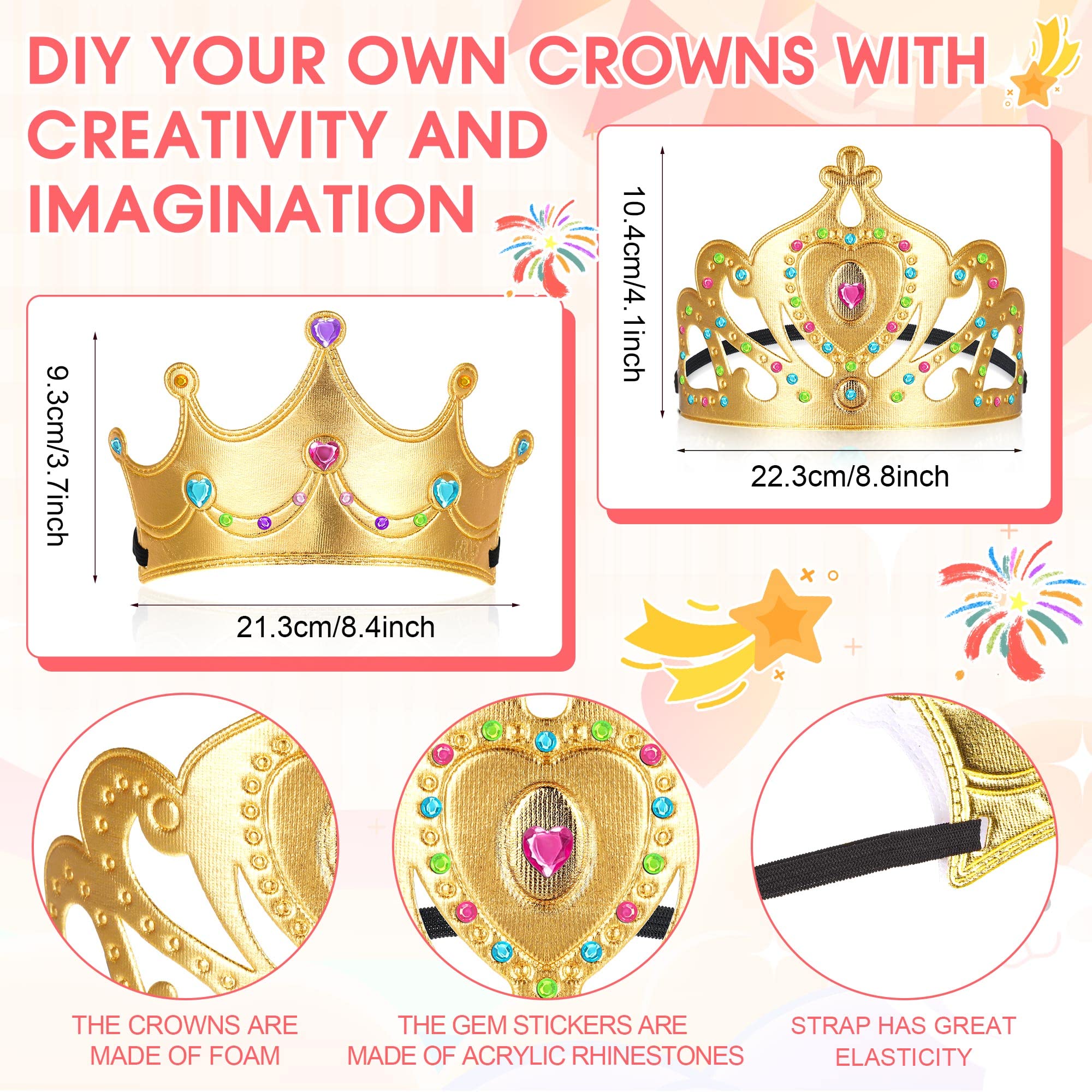 Sotiff 150 Pieces Foam Crowns Set for Kids Princess Tiaras Crowns Making Kits 90 Pcs Foam Princess Crowns and 60 Sheets Crystal Diamond Sticker for Kids' Party Supplies Decoration