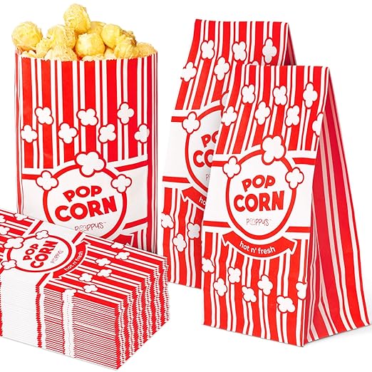 Poppy's Flat Bottom Paper Popcorn Bags – 100 Pack 2 oz Concession-Grade Bags, Popcorn Machine Accessories for Popcorn Bars, Movie Nights, Concessions