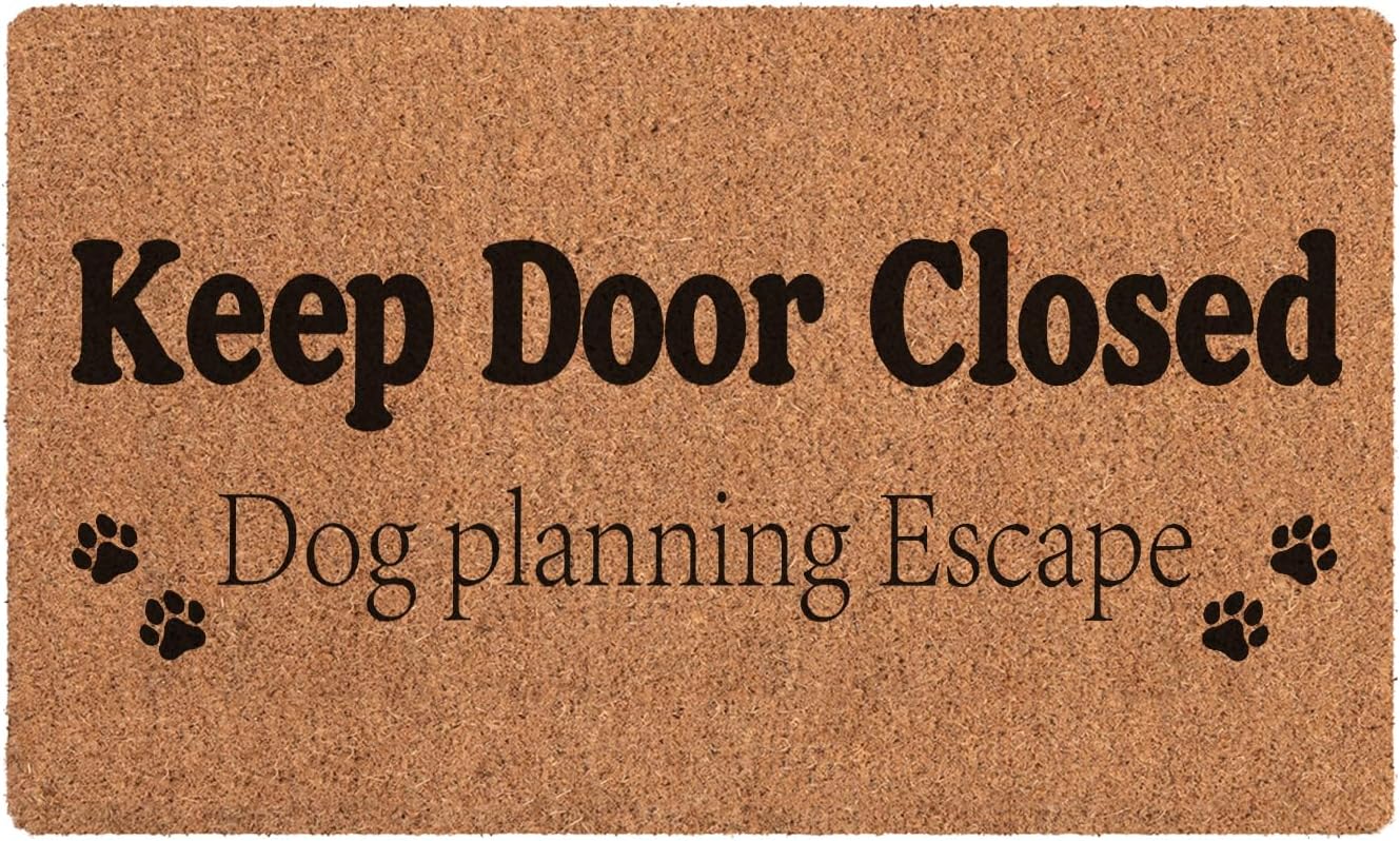 Funny Dog Welcome Mats for Front Door, Dog Door Mat Outside Entrance Indoor Outdoor Entryway, Keep Door Closed Sign Paw Print Doormat, 17x30 Inch