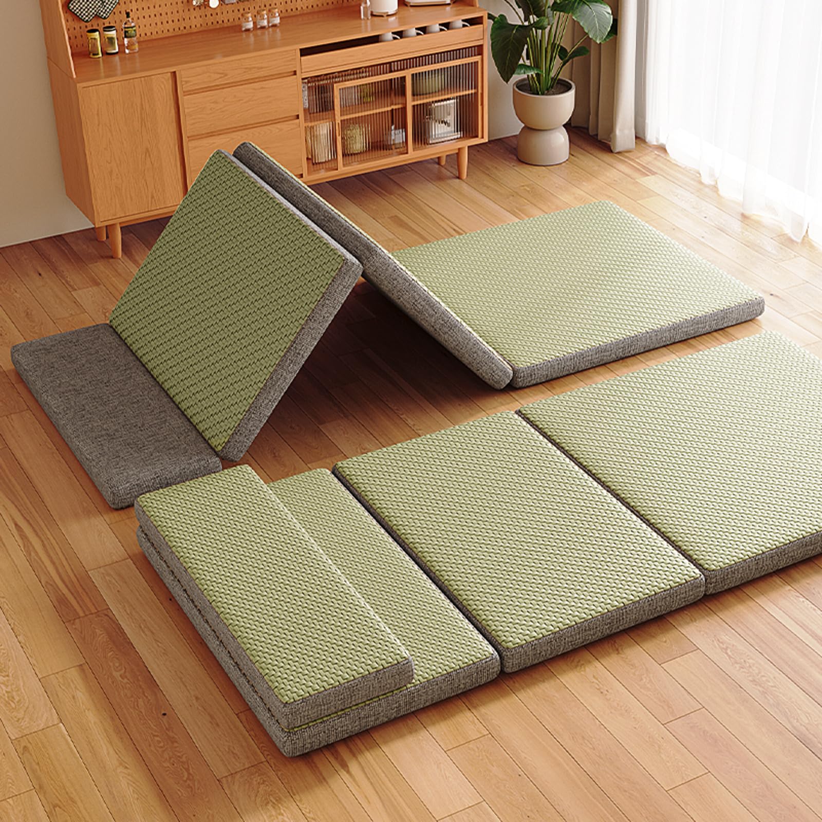 Tatami Tapis japonais pliable antidérapant respirant double face pour chambre à coucher, méditation et salon de thé