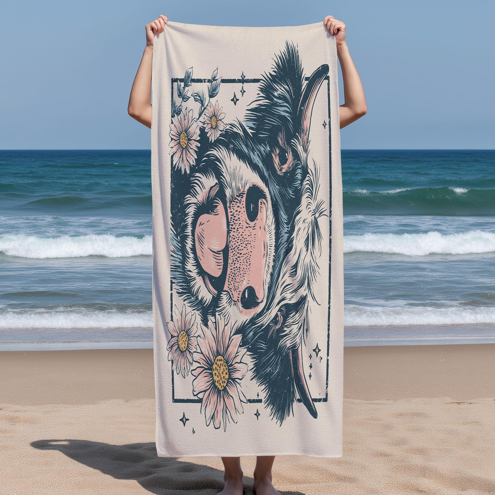 Strandtuch XXL Kuh, Mikrofaser Handtuch 200x200, Schnelltrocknend & Sandfrei & Leicht, Badetuch Bauernhoftiere, Strandhandtuch Kinder Damen Herren