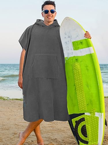Miniatura 16 de SUN CUBE Poncho de surf cambiador con capucha Toalla de microfibra absorbente de secado rápido con bolsillo para surfear, hombres y mujeres Azul