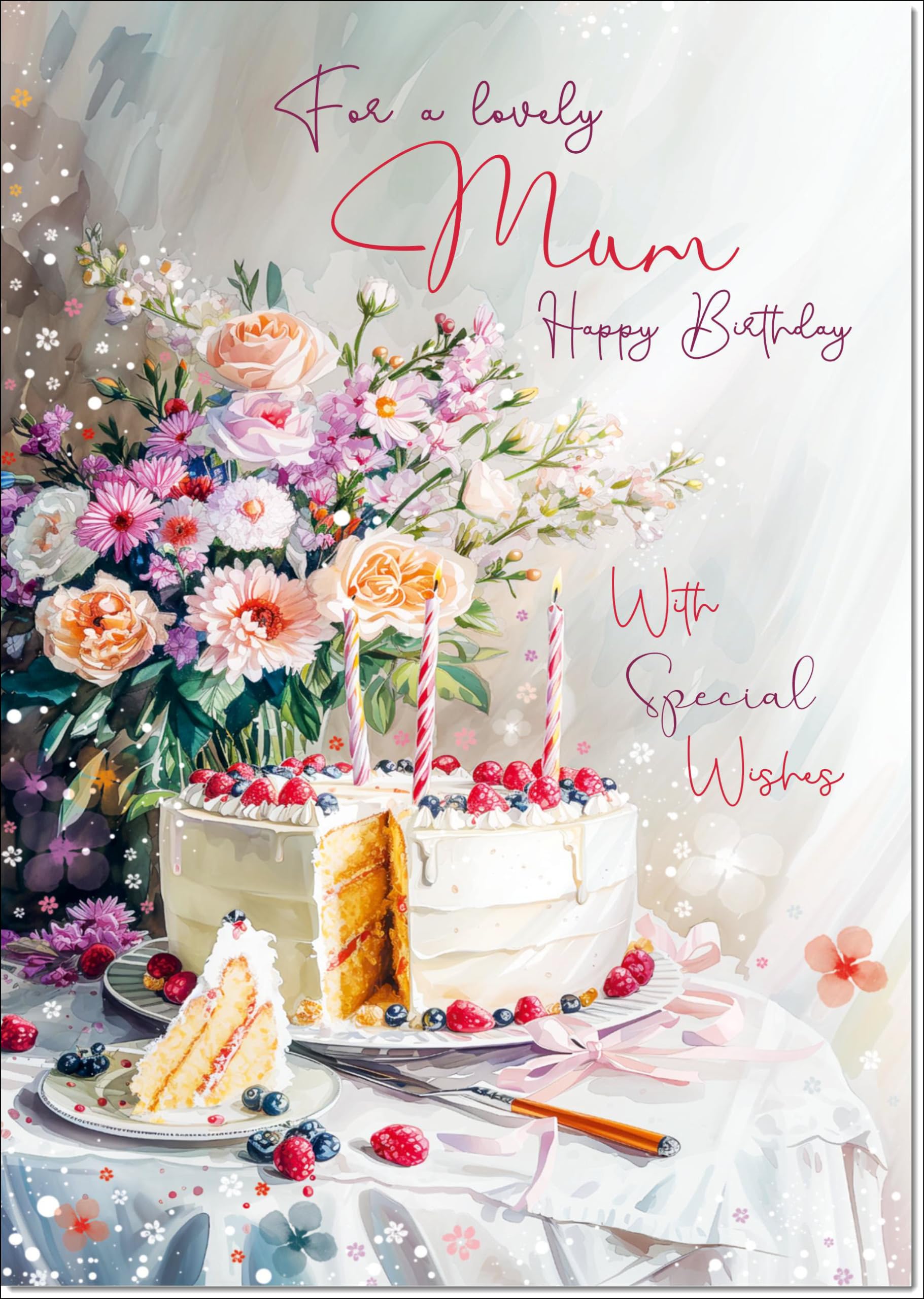 doodlecards Mum Birthday Card Birthday Cake and Flowers Large A4 Size with Plain Envelope