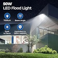 Vista 2 de CINOTON - Luz de inundación LED de atardecer a amanecer al aire libre de 50 W, luminaria de pared de seguridad impermeable IP65 de 7000 lúmenes