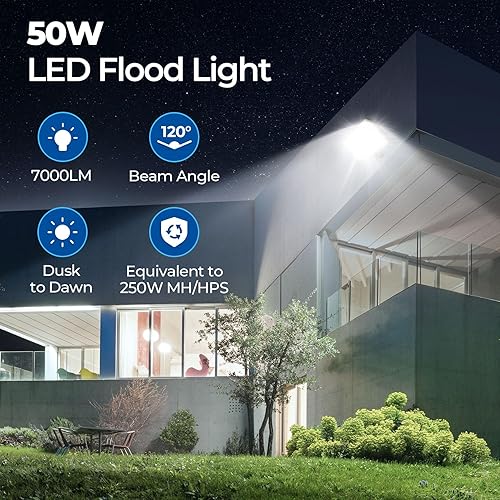 Miniatura 5 de CINOTON - Luz de inundación LED de atardecer a amanecer al aire libre de 50 W, luminaria de pared de seguridad impermeable IP65 de 7000 lúmenes con