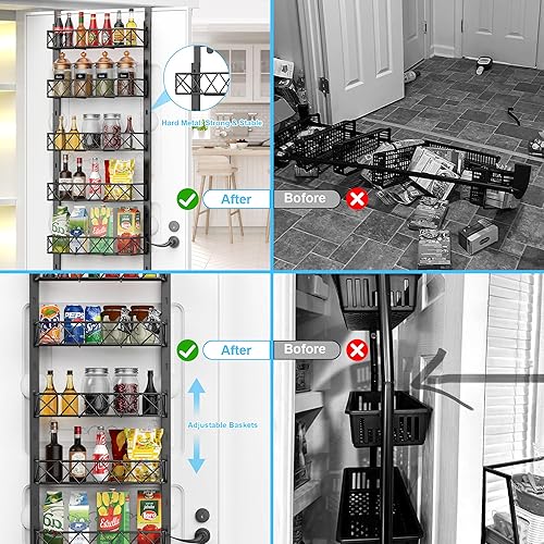 Miniatura 5 de Organizador de despensa sobre la puerta, organizador de puerta de despensa de 8 niveles con cesta ajustable, estante de metal para especias para