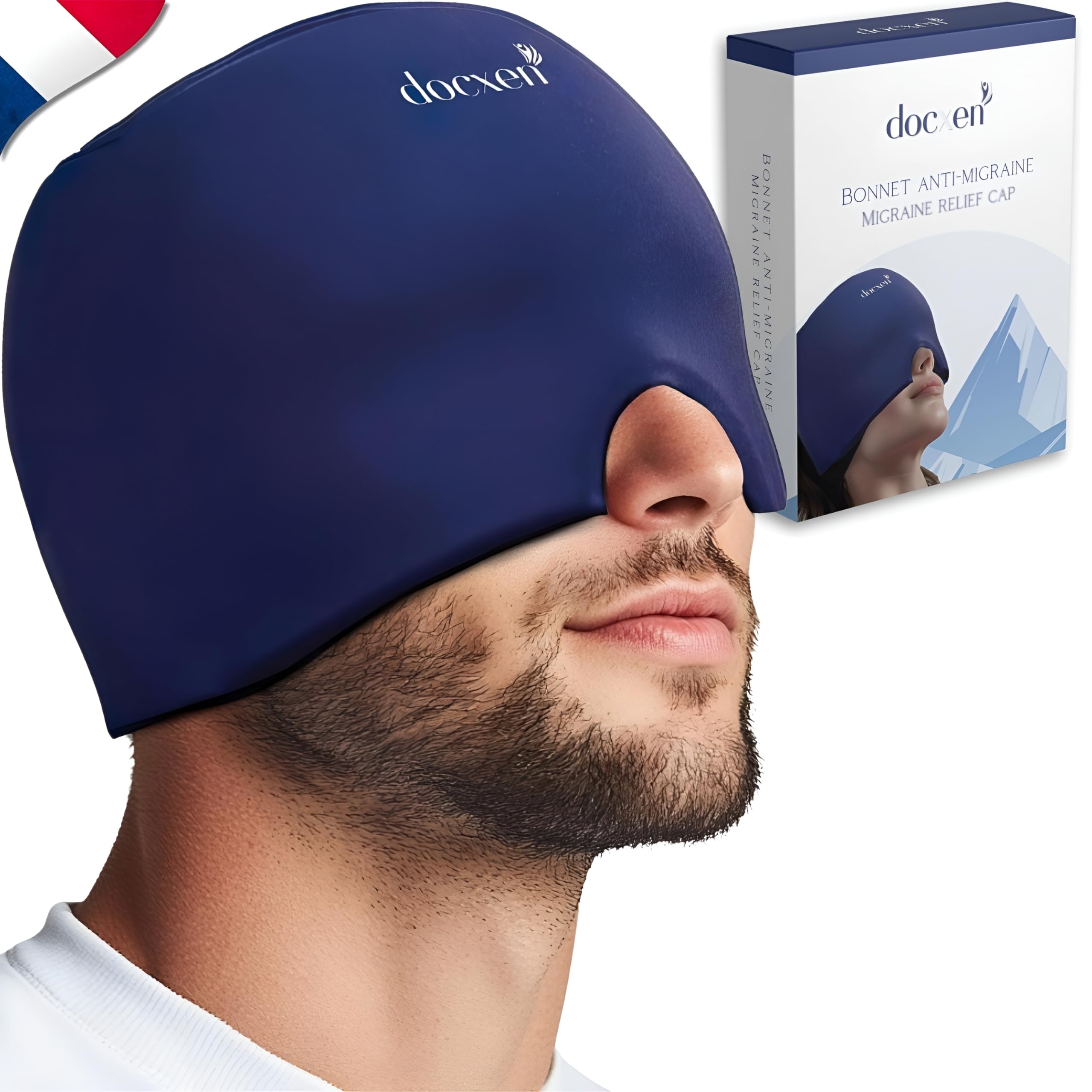 Masque Migraine Froid 360° - Bonnet Anti Migraine ✮GARANTIE À VIE✮ Bonnet Migraine Froid en Gel + Guide Essentiel + Housse Pratique - Masque Anti Migraine, Céphalées, Maux de tête, Stress