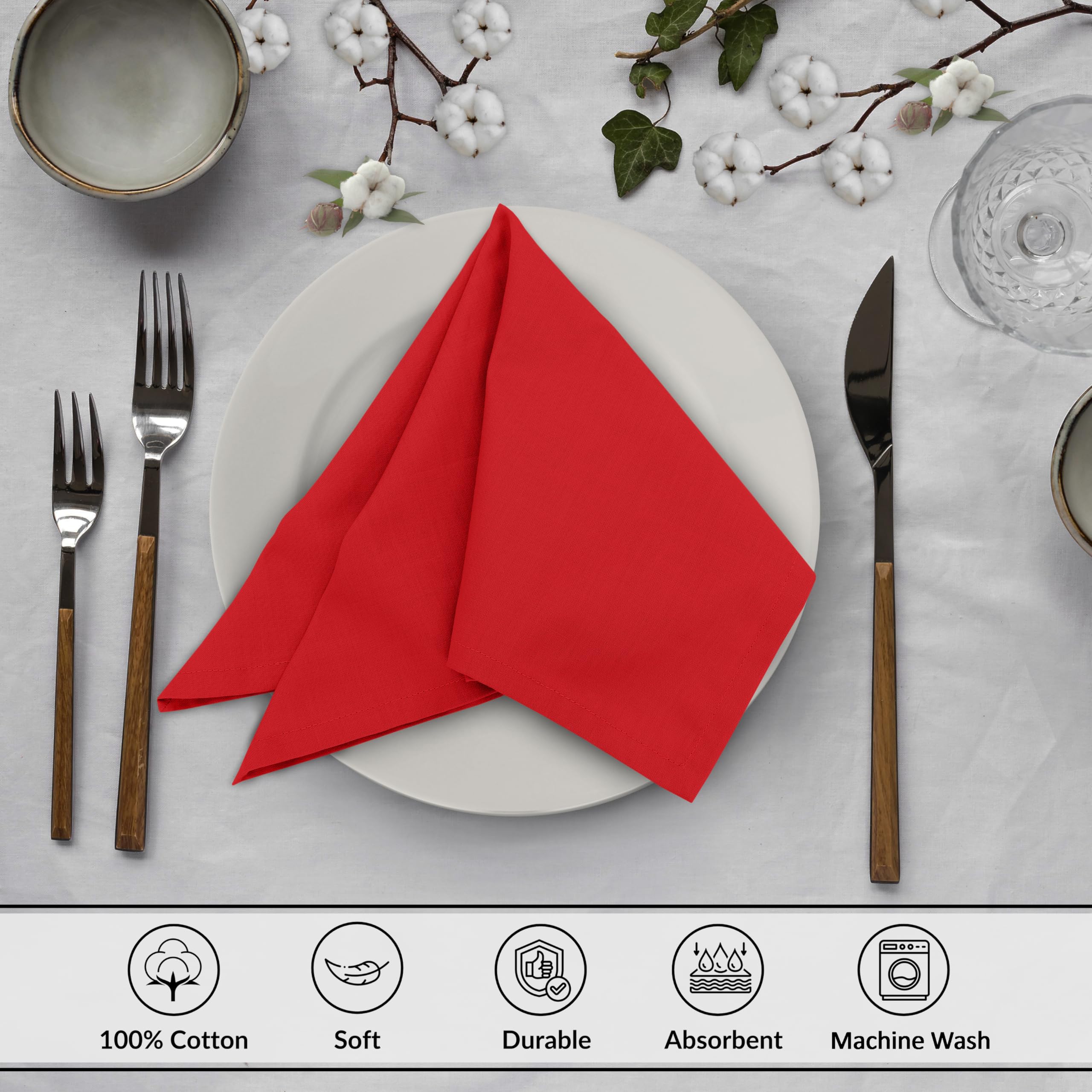 Ruvanti Juego de 12 servilletas de tela de 18 x 18 pulgadas, lavables, suaves y absorbentes, 100 % algodón, perfectas para bodas, servilletas de Navidad, Acción de Gracias, servilletas de cena, color