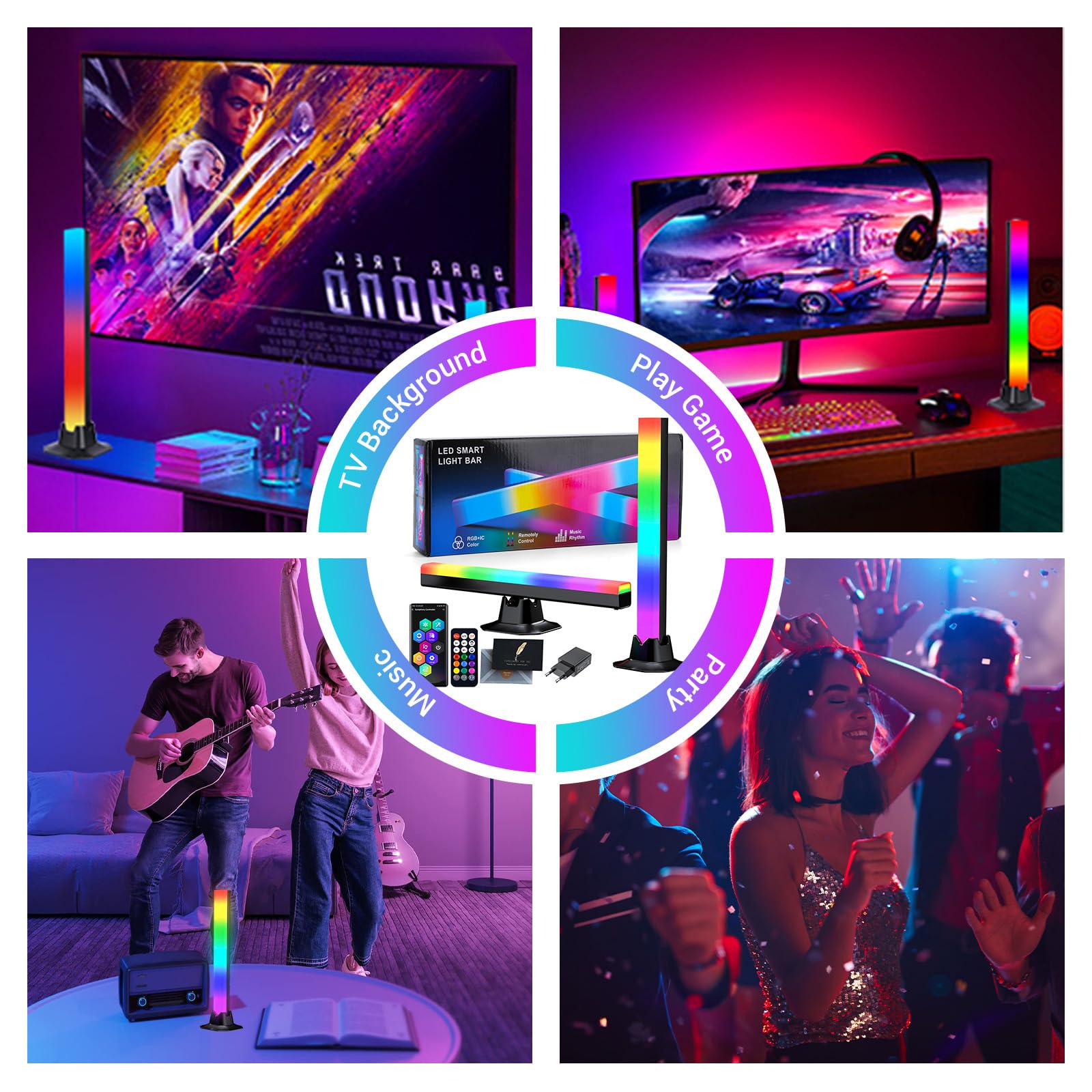 Smart LED Lightbar, 2 szt. 32cm Akcesoria Gamingowe Podświetlenie TV Tła, Synchronizacja z Muzyką przez APK i Pilot, Oświetlenie Ambientowe do Telewizora, Monitora, Pokoju