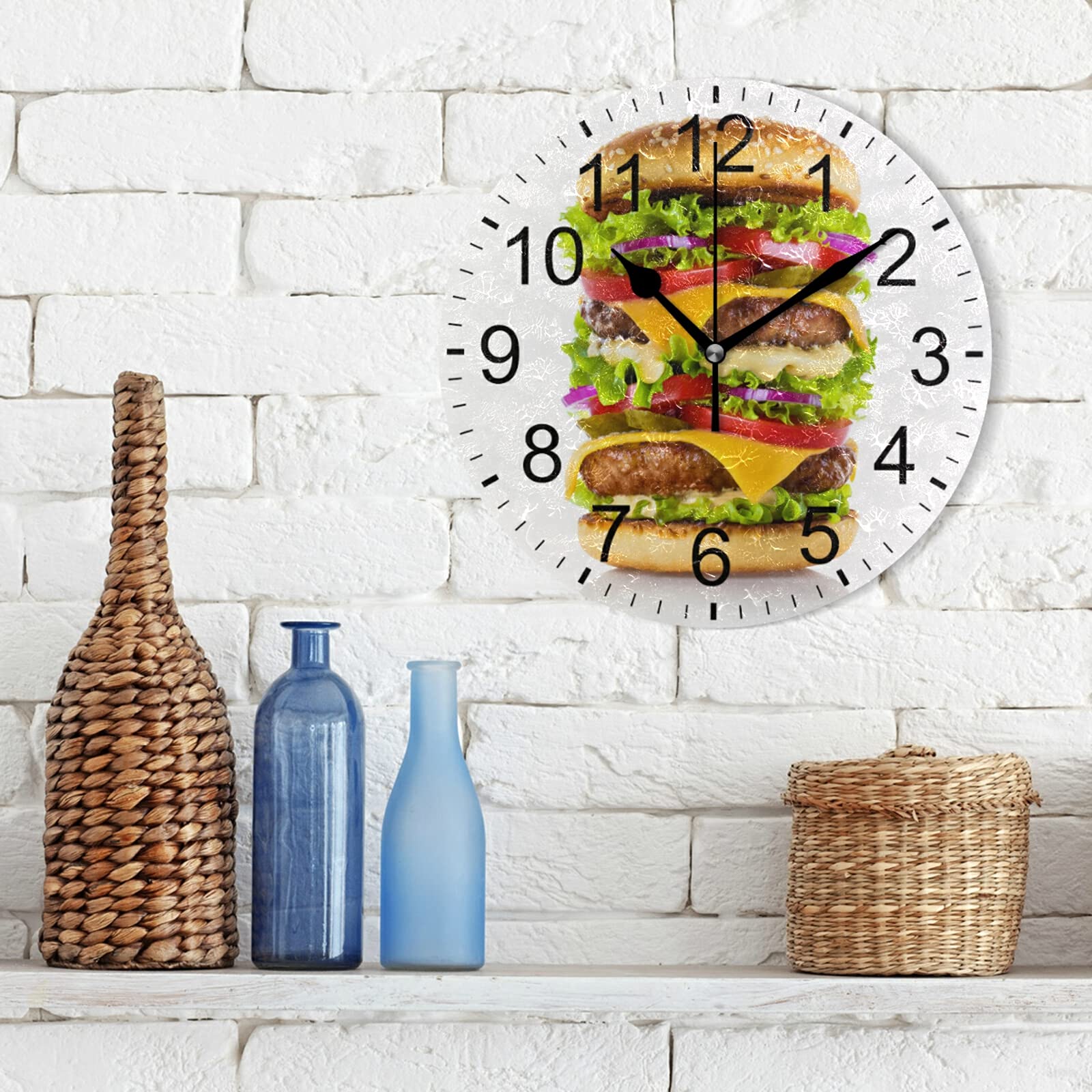 Cuisine Horloge Murale à Piles Grand Style Facile à Lire en Bois Vintage Multicolore PL813
