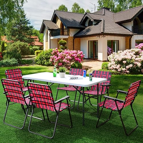 Miniatura 2 de ARLIME Juego de 6 sillas plegables para césped, sillas portátiles de patio al aire libre con marco de metal estable y reposabrazos, juego de sillas