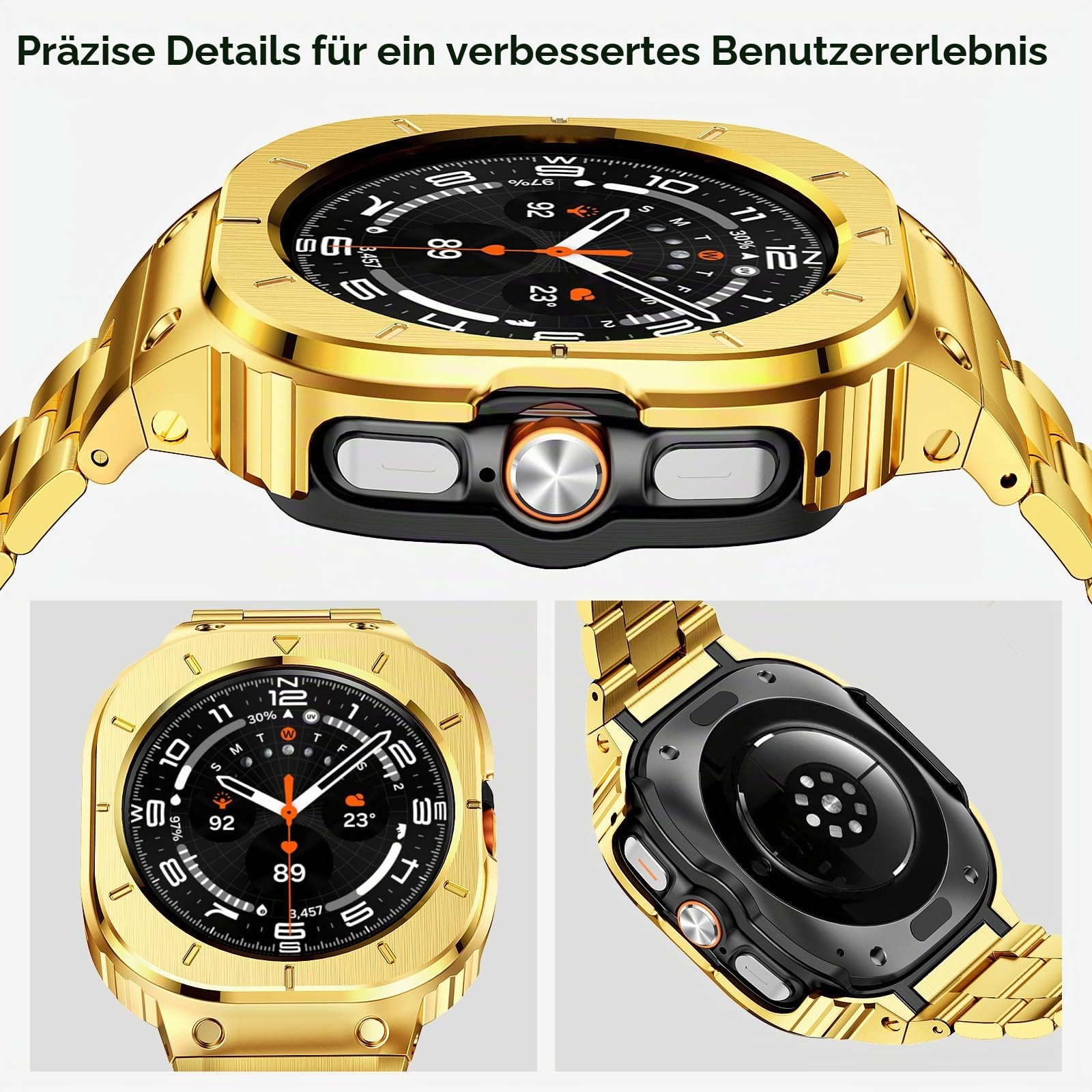 SUPLINK Metallgehäuse mit Band Kompatibel Samsung Galaxy Watch 5 Pro Armband 45mm/ Watch 6/ Watch 5/ Galaxy Watch 4 Armband 44mm, Edelstahl Schutzhülle Armband Männer