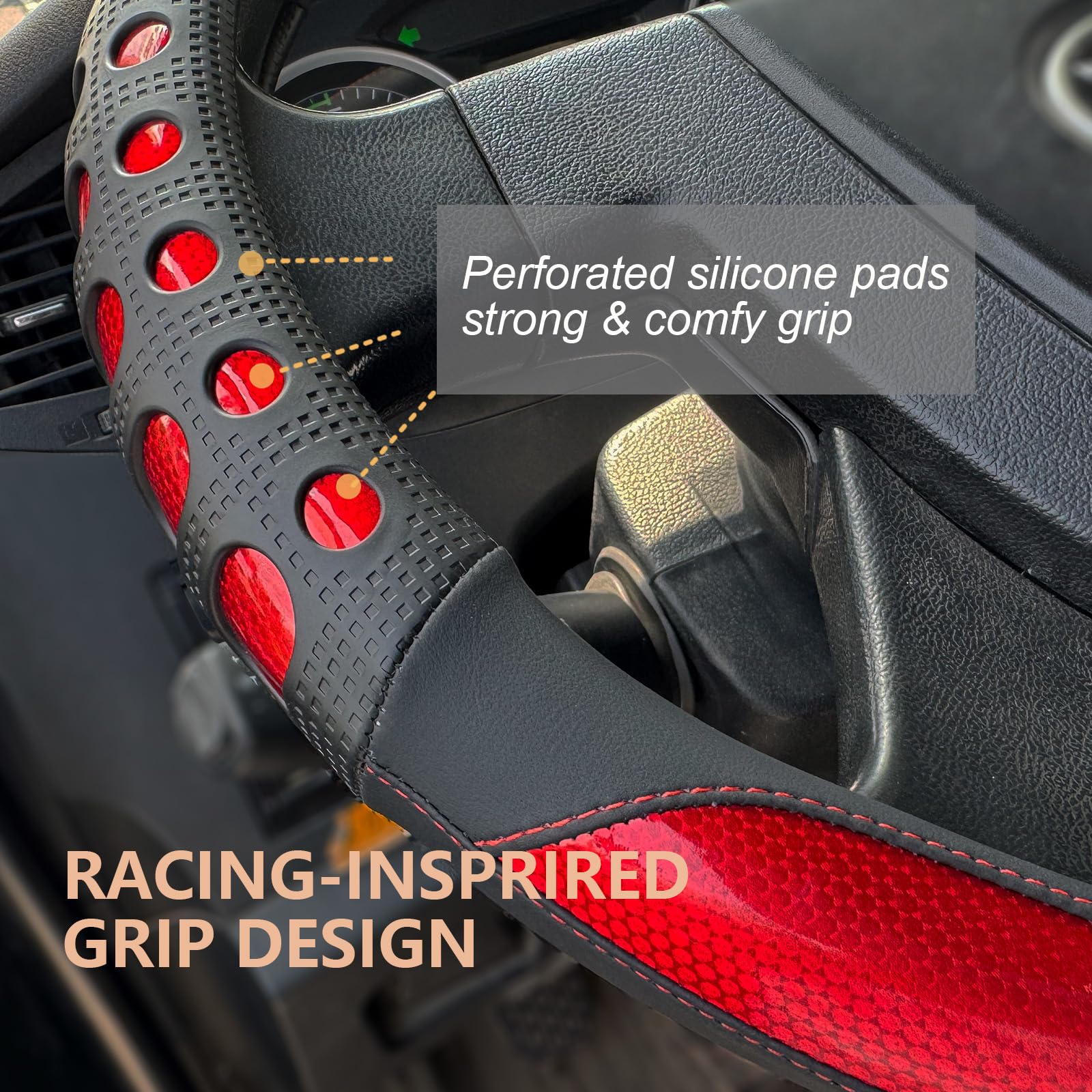 PINCTROT Funda para volante de 17.5 a 18 pulgadas, tamaño XL, diseño perforado de silicona antideslizante con acolchado suave al tacto, agarre mejorado para conducción deportiva de 17.5 a 18 pulgadas
