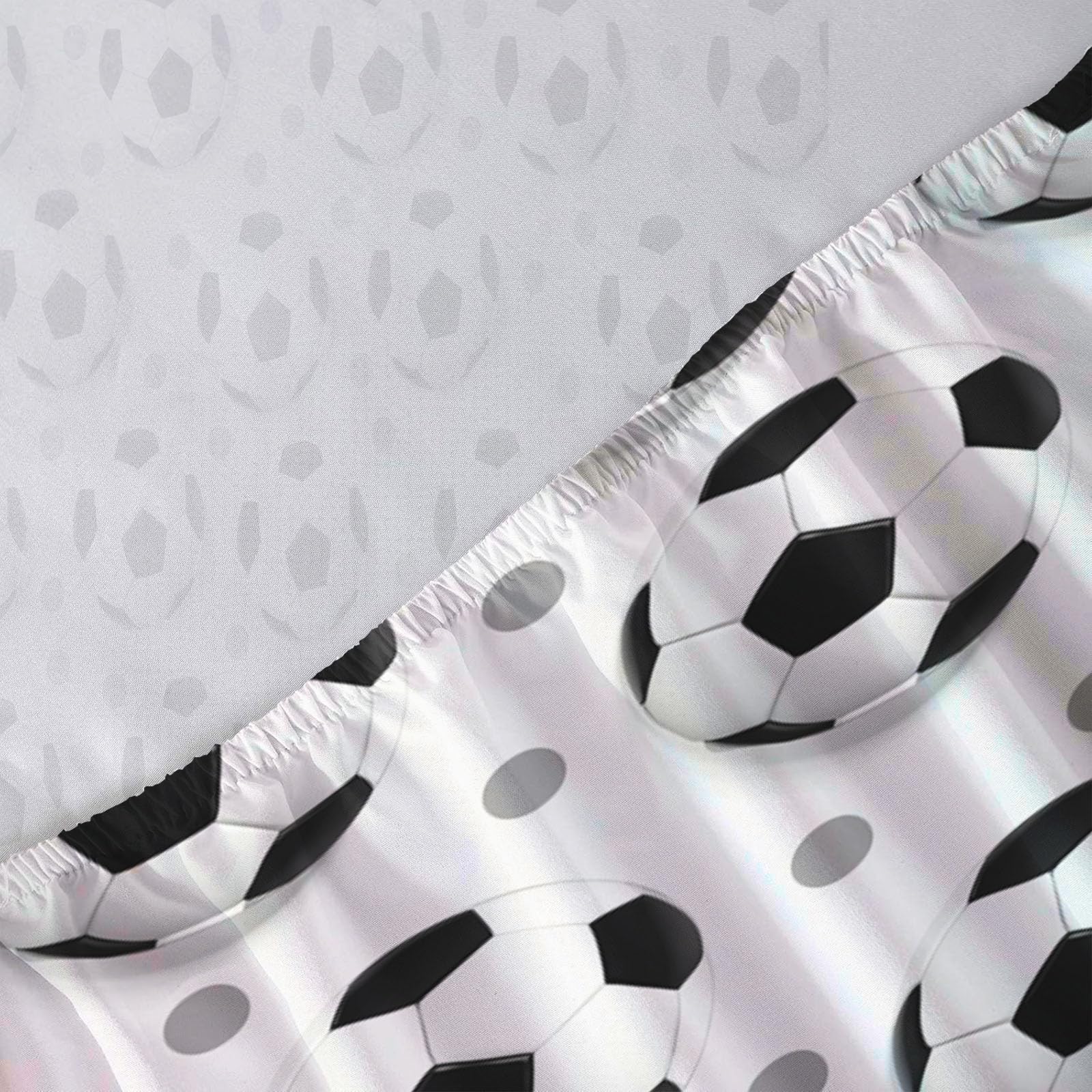 Sábanas 200X190/200Cm - Juego De Sábanas 3 Piezas Estampadas Fútbol De Lunares 3D - Microfibra Suave Transpirable - Sábana Bajera Ajustable - Ropa De Cama Deportes Divertidos (Blanco Y Negro)