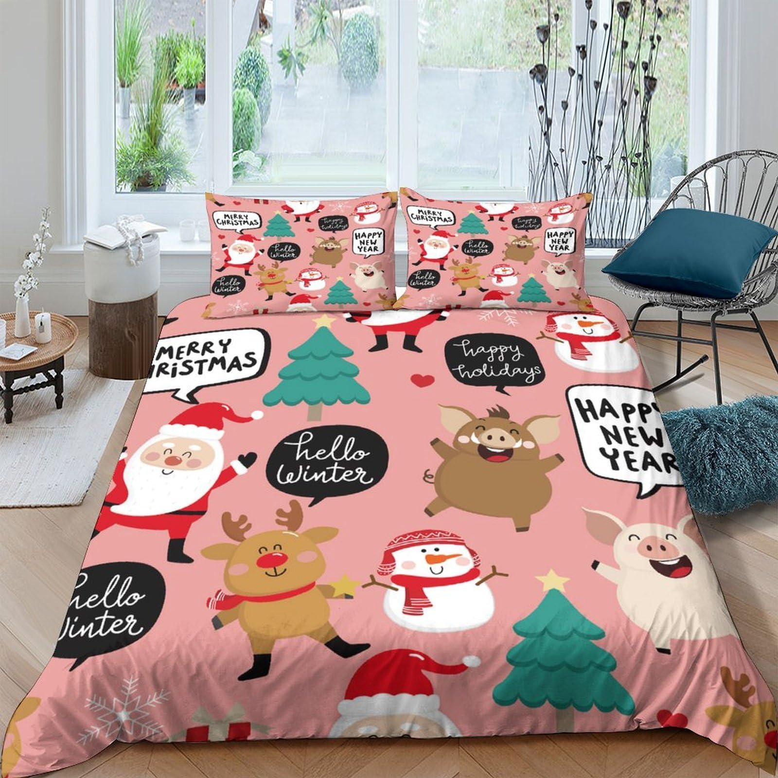 Ctjqhvkz Style-4 3D Printed Christmas Santa Fitted Sheet Microfiber Soft Festive Reindeer Bed Cover For Bedroom Dorm Easy Care Decor Single（135X200cm）