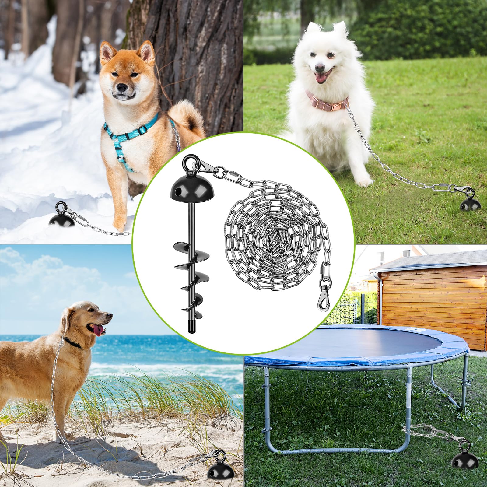 Laisse Chien Chaîne 15FT, Anti-Rouille Acier Inoxydable Laisse de Dressage pour Chien, Rotatif à 360 Degrés Piquet d'attache pour Chien Chaîne de Chien avec Chiens de Petites à Grandes