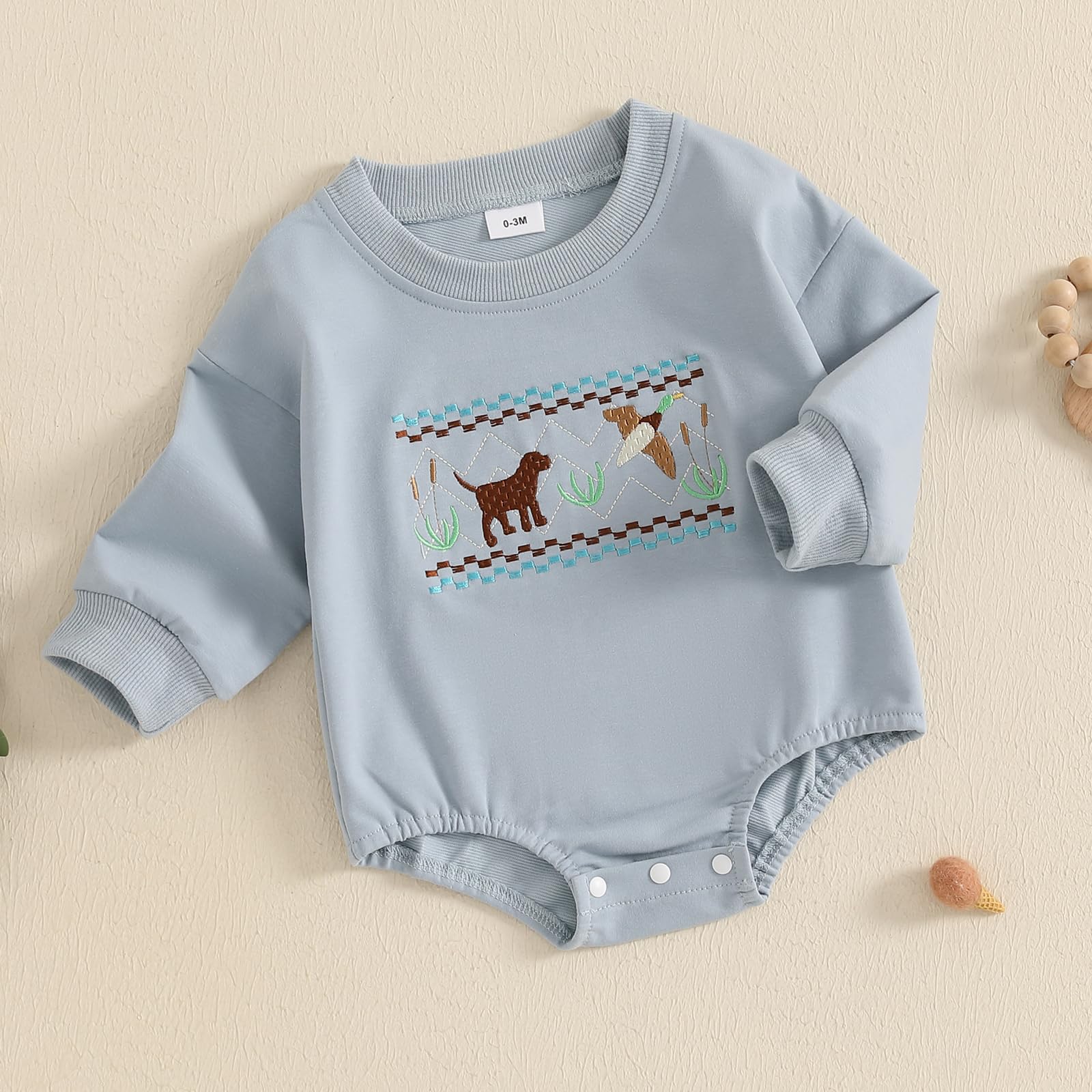 Gaono Baby Boy Duck Hunting Clothes Mallard Duck Long Sleeve Sweatshirt Romper Fall Winter Infant Outfit (Blue, 6-12 Months)