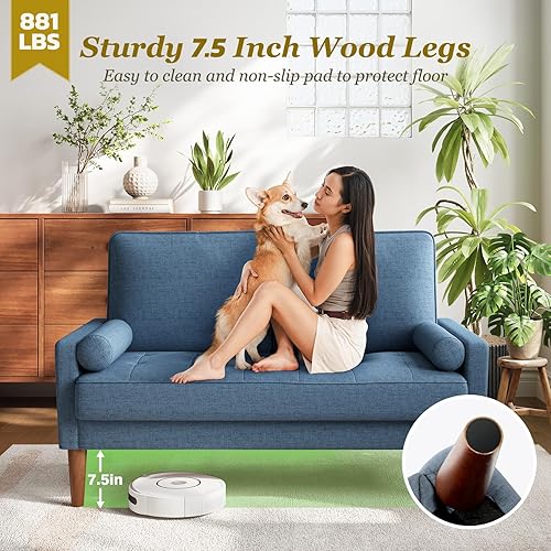 Miniatura 5 de Vesgantti Sofá de dos plazas con patas de madera maciza, sofás pequeños de 48 pulgadas para espacios pequeños, sofá biplaza para sala de estar,