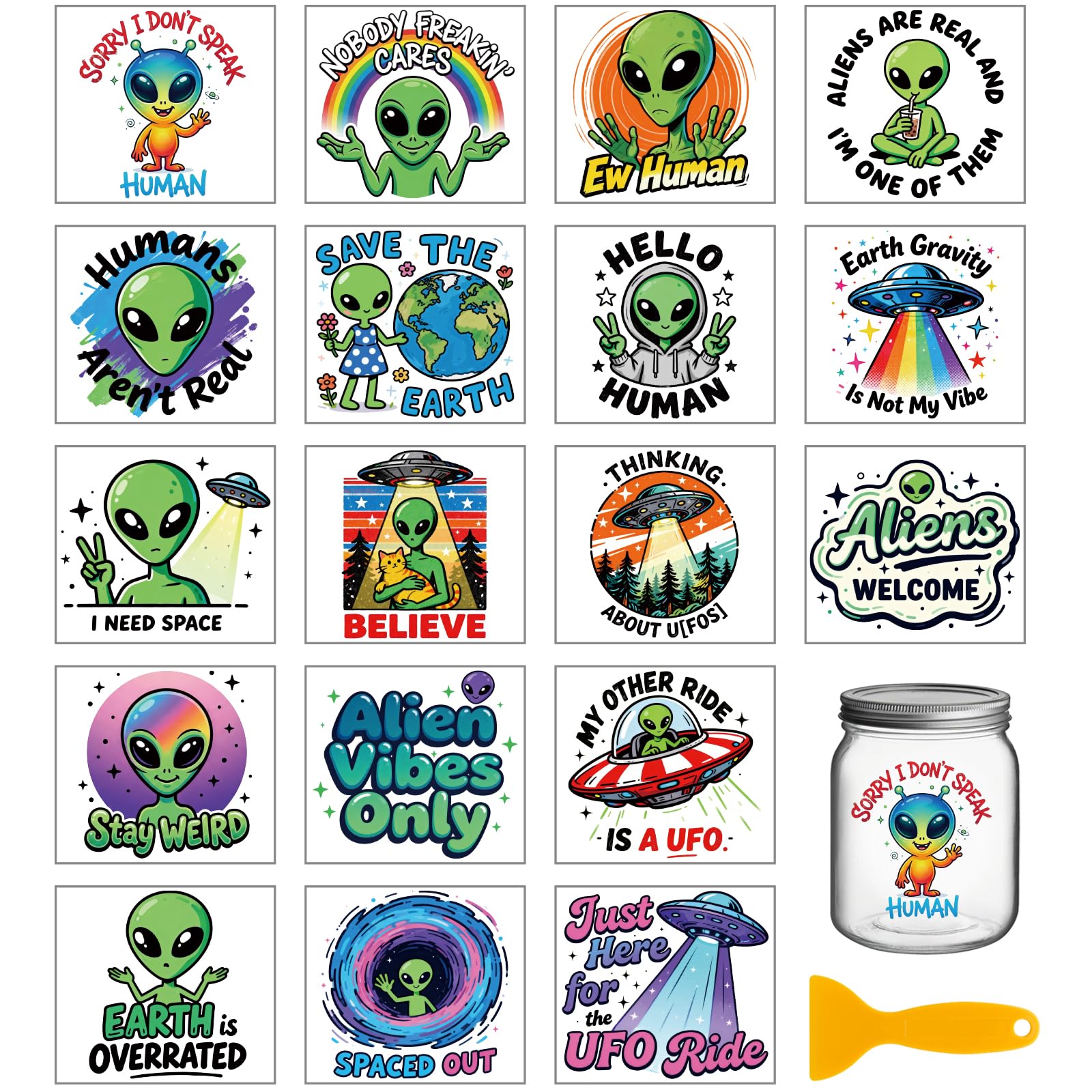 Calcomanías de transferencia de alienígenas para personalizar tazas sin usar calor