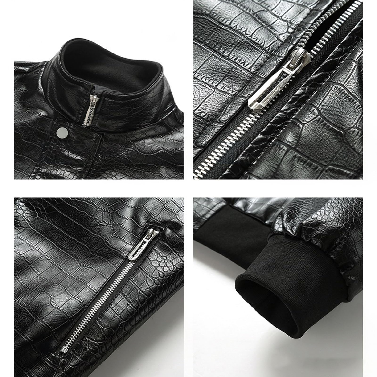 Chaqueta corta de piel para hombre con patrón de reptiles y cuello alto